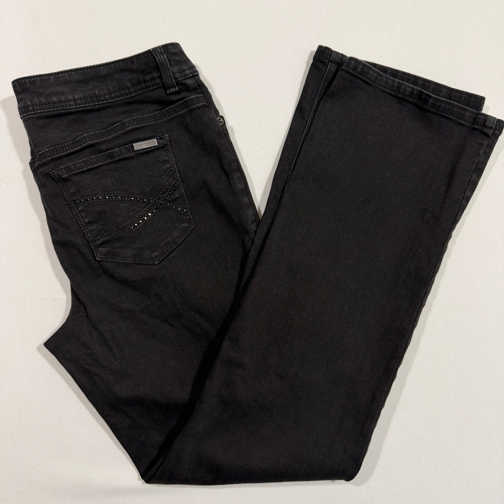Chico's So Slimming Jeans Women's 1.5 M/10 Black Rhinestone Straight Leg Denim